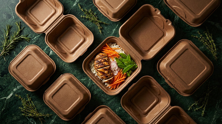 Bagasse clamshell takeout containers