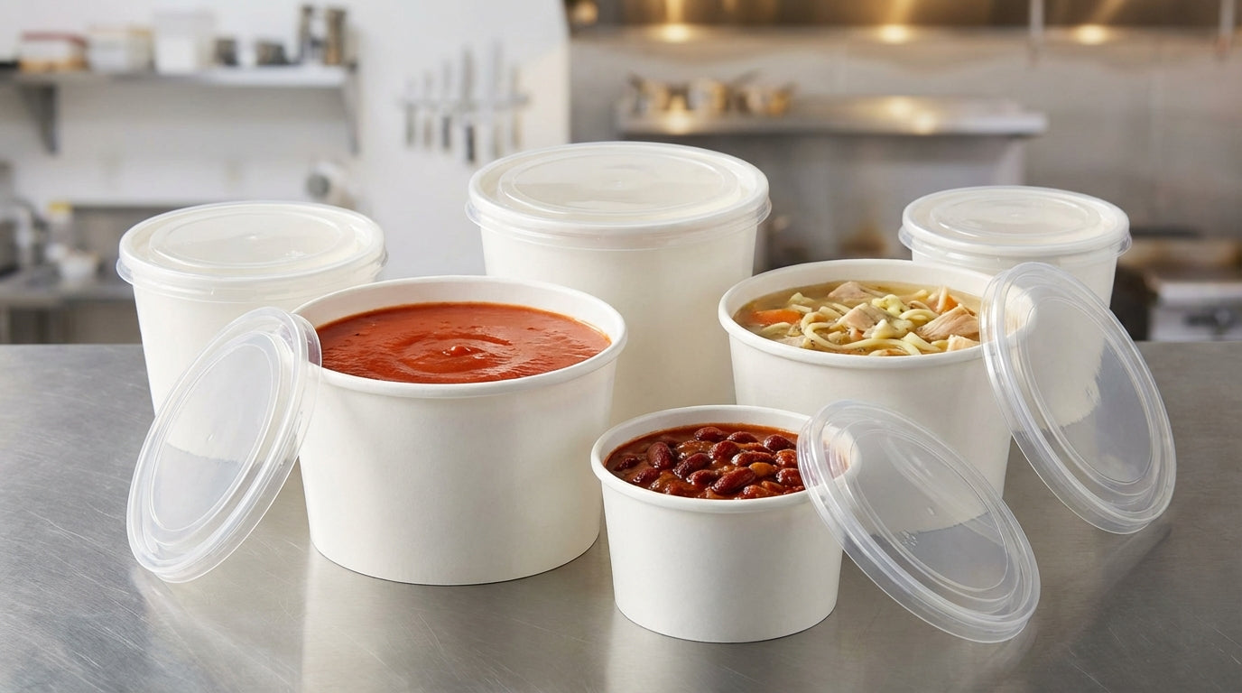 Paper soup containers with lids