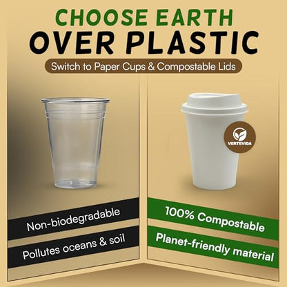 8 oz Disposable Coffee Cups with Lids [100 Pack] - Small Paper To Go Hot Cups | VerteVida