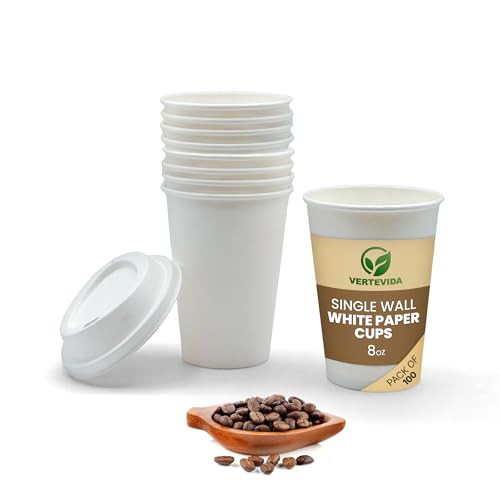 8 oz Disposable Coffee Cups with Lids [100 Pack] - Small Paper To Go Hot Cups | VerteVida