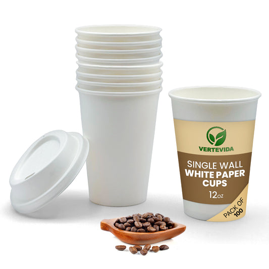 12 oz Disposable Coffee Cups with Lids [100 Pack] - Paper To Go Hot Cups | VerteVida
