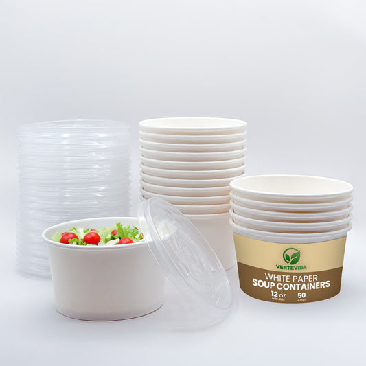 12 oz Paper Soup Containers with Lids [50 Pack] - Disposable Soup Bowls for Takeout | VerteVida