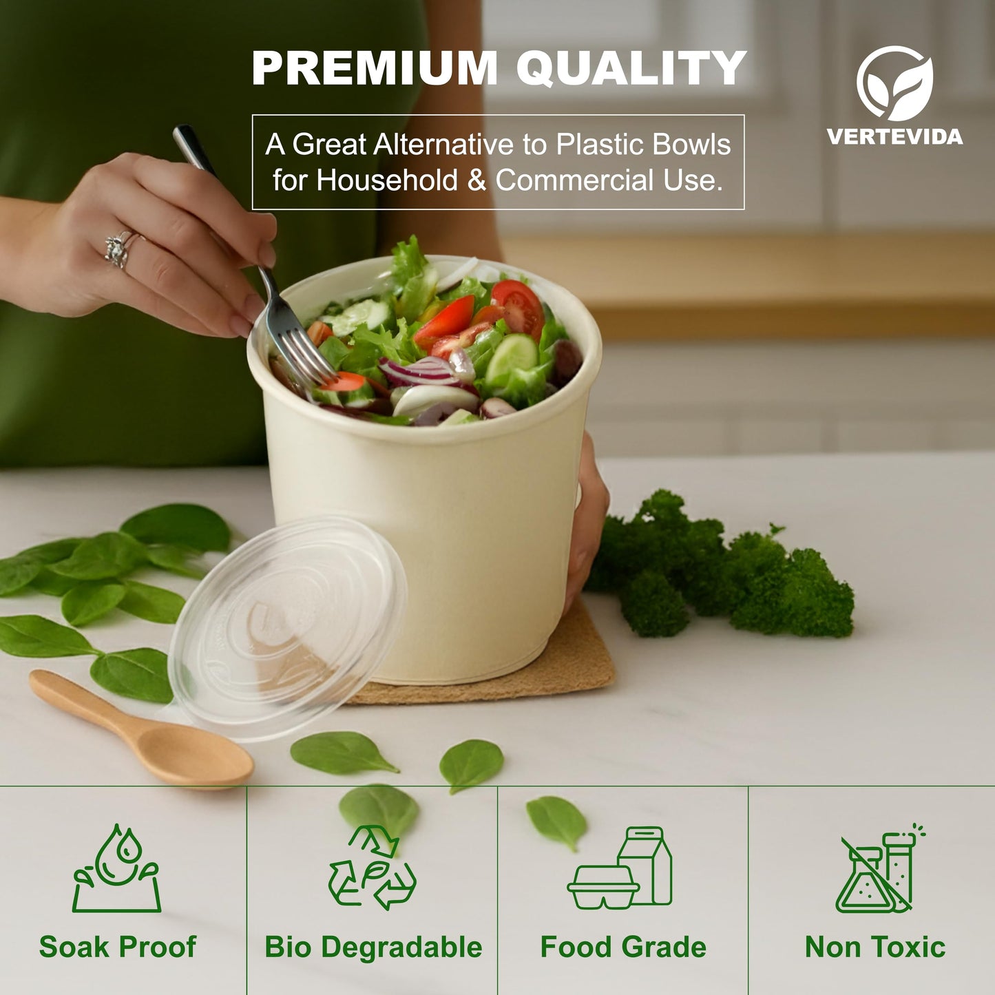 24 oz Paper Soup Containers with Lids [50 Pack] - Extra Large Disposable Soup Bowls | VerteVida