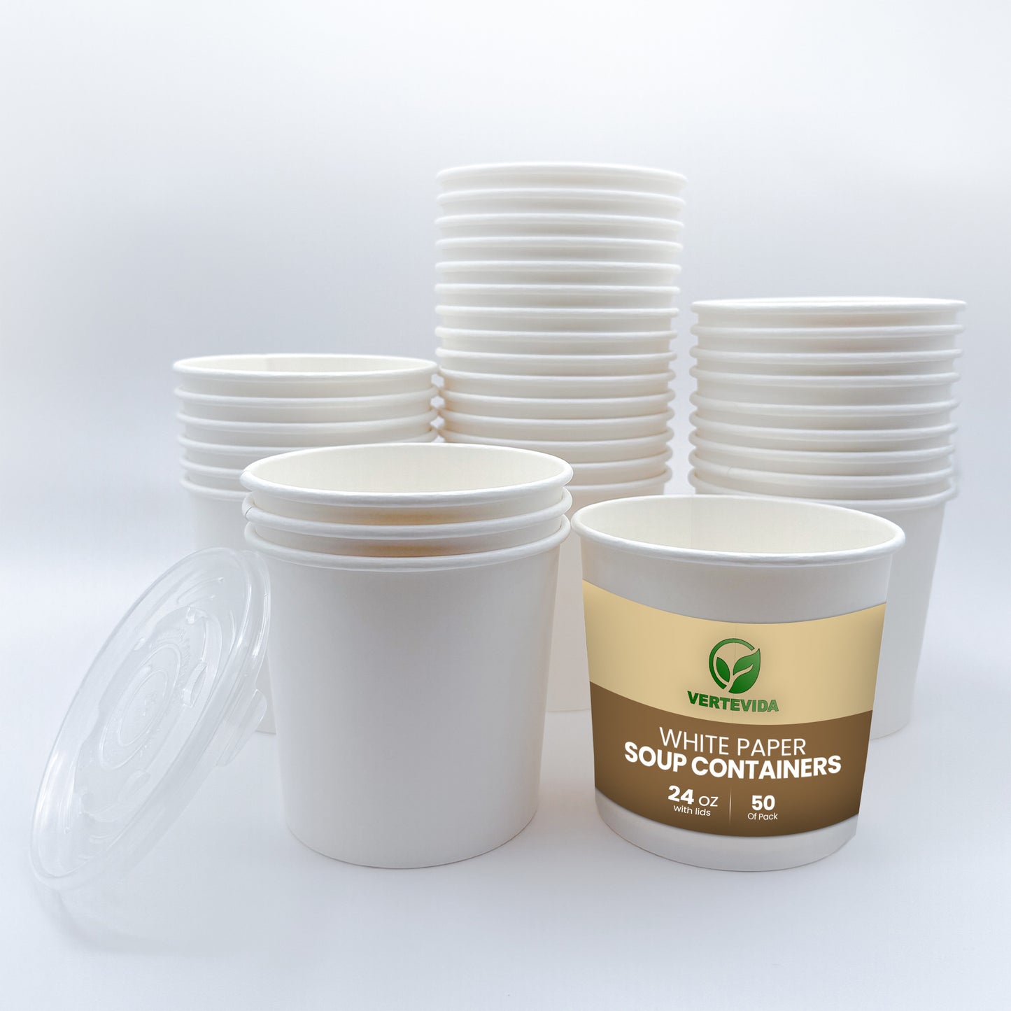 24 oz Paper Soup Containers with Lids [50 Pack] - Extra Large Disposable Soup Bowls | VerteVida
