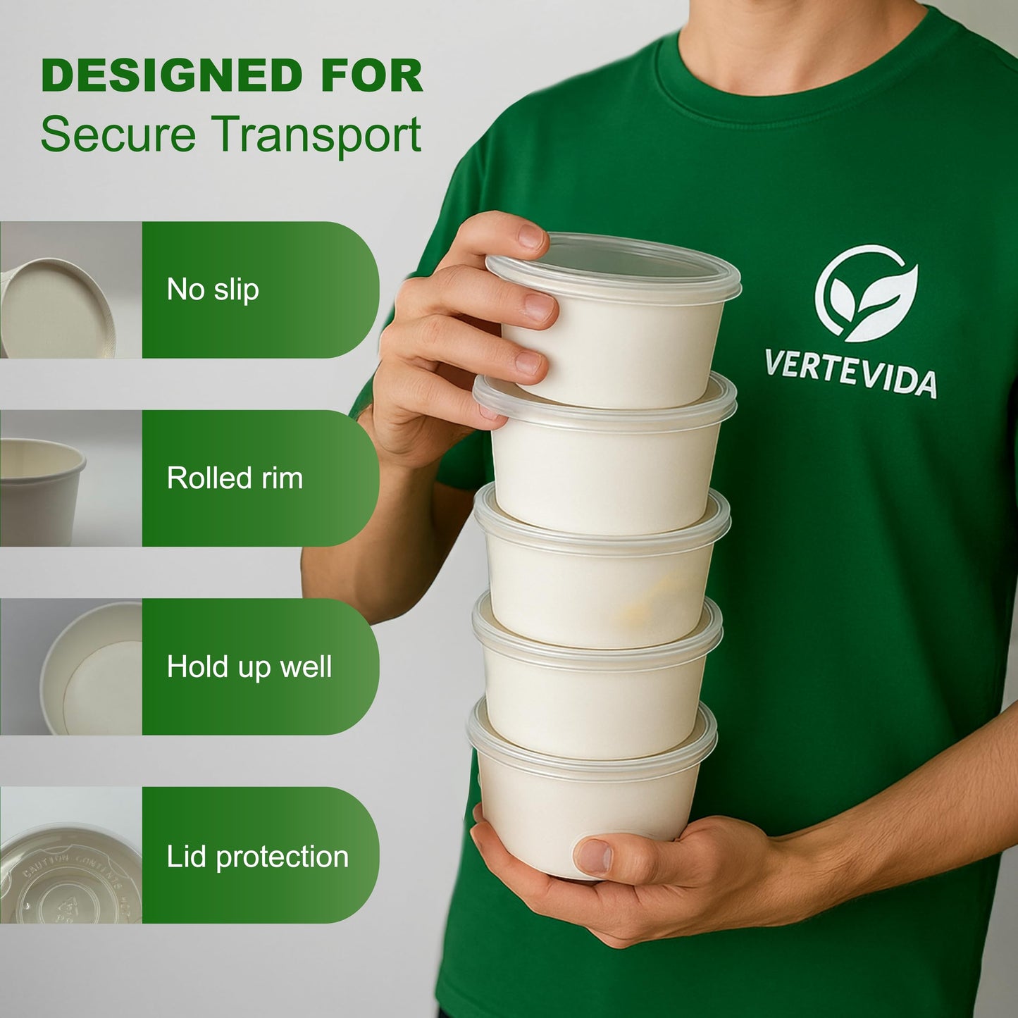 12 oz Paper Soup Containers with Lids [50 Pack] - Disposable Soup Bowls for Takeout | VerteVida