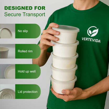 12 oz Paper Soup Containers with Lids [50 Pack] - Disposable Soup Bowls for Takeout | VerteVida