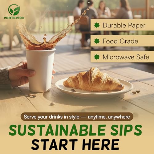 8 oz Disposable Coffee Cups with Lids [100 Pack] - Small Paper To Go Hot Cups | VerteVida