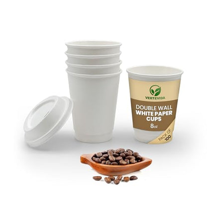 8 oz Double Wall Insulated Coffee Cups with Lids [100 Pack] - Disposable Hot Cups | VerteVida