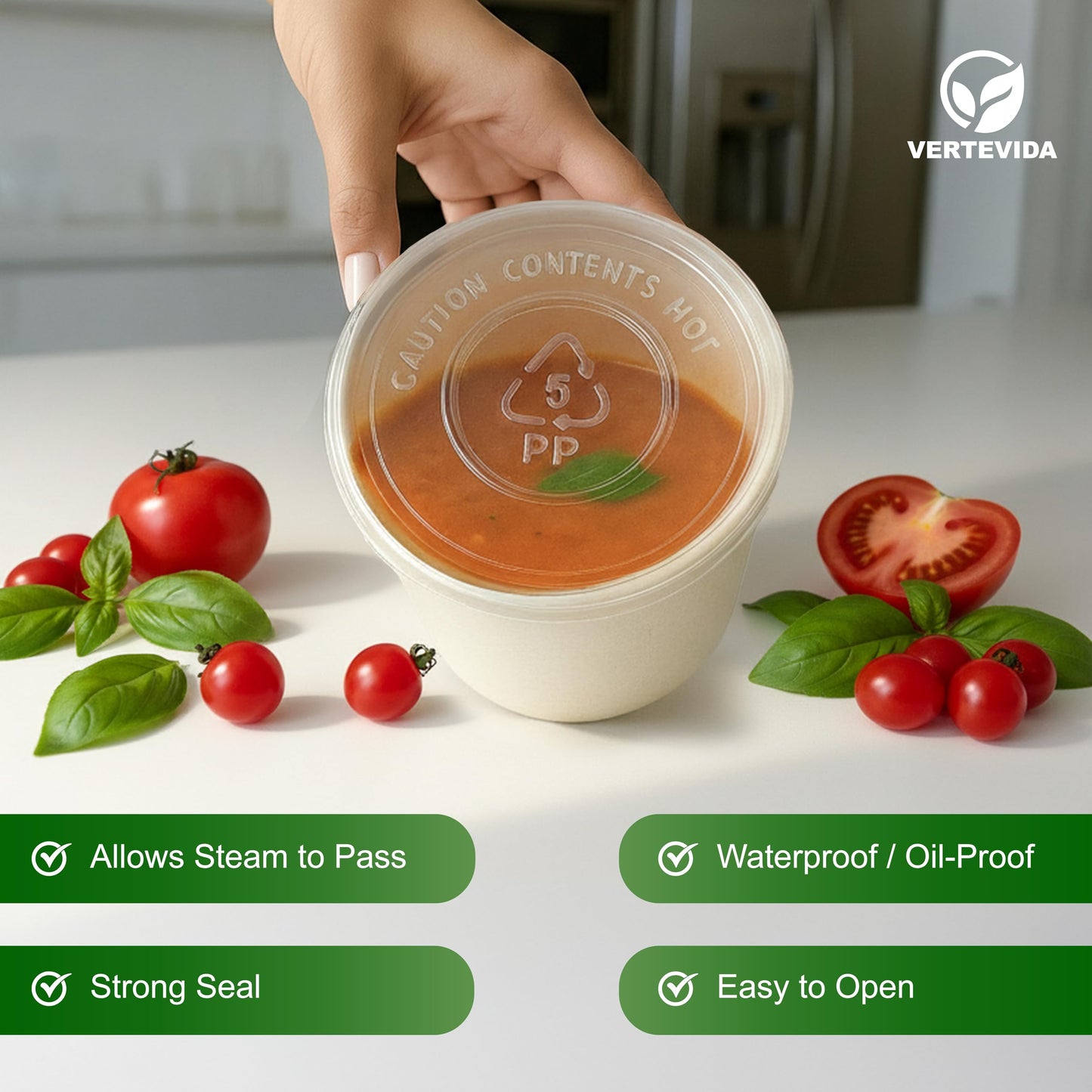 16 oz Paper Soup Containers with Lids [50 Pack] - Disposable Soup Bowls for Takeout | VerteVida