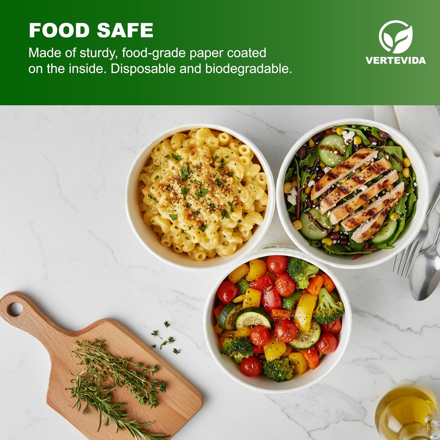 12 oz Paper Soup Containers with Lids [50 Pack] - Disposable Soup Bowls for Takeout | VerteVida