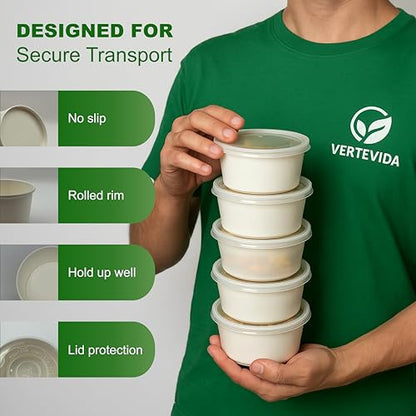 8 oz Paper Soup Containers with Lids [50 Pack] - Disposable Soup Bowls for Takeout | VerteVida