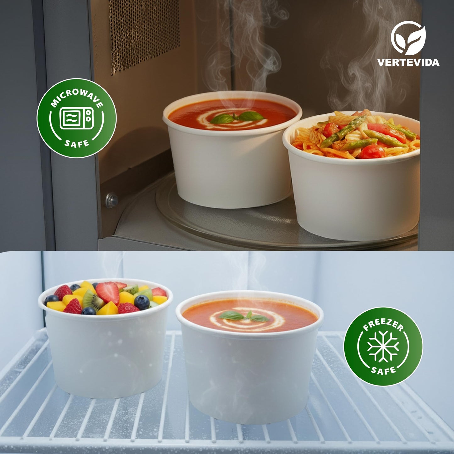 12 oz Paper Soup Containers with Lids [50 Pack] - Disposable Soup Bowls for Takeout | VerteVida