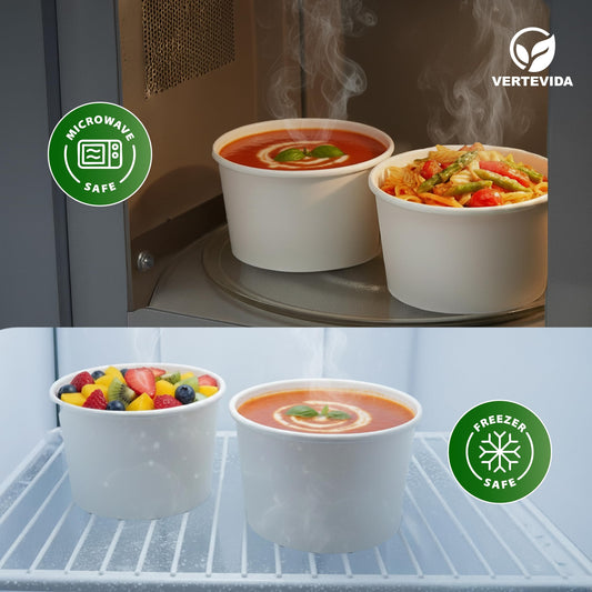 12 oz Paper Soup Containers with Lids [50 Pack] - Disposable Soup Bowls for Takeout | VerteVida