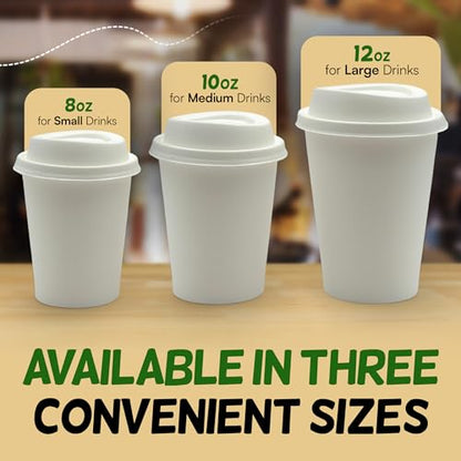 8 oz Disposable Coffee Cups with Lids [100 Pack] - Small Paper To Go Hot Cups | VerteVida