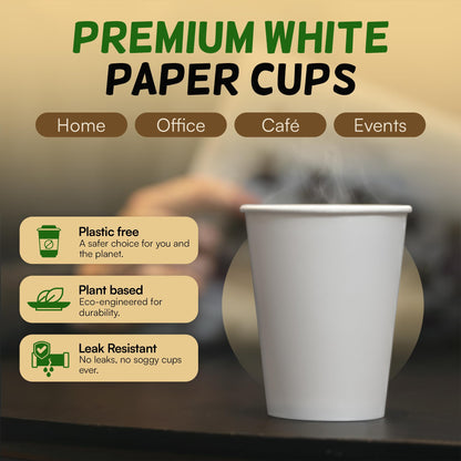 8 oz Disposable Paper Coffee Cups [100 Pack] - Small White Hot Cups for Espresso Tea | VerteVida