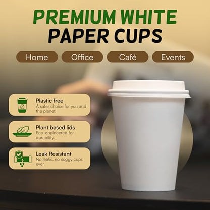 8 oz Disposable Coffee Cups with Lids [100 Pack] - Small Paper To Go Hot Cups | VerteVida