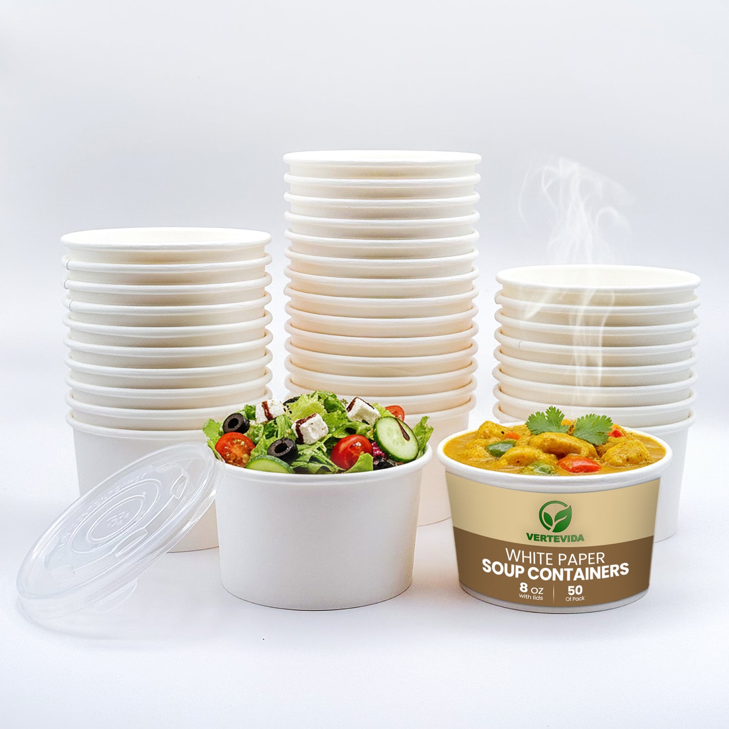 8 oz Paper Soup Containers with Lids [50 Pack] - Disposable Soup Bowls for Takeout | VerteVida