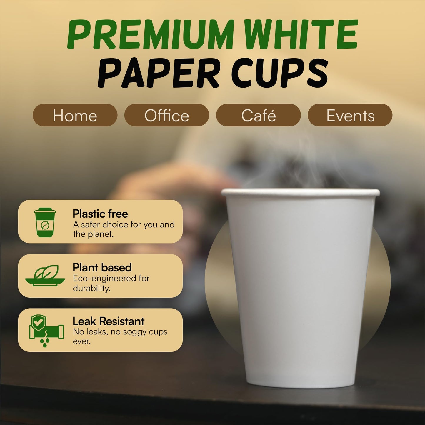 10 oz Disposable Paper Coffee Cups [100 Pack] - White Hot Cups To Go for Coffee Tea | VerteVida