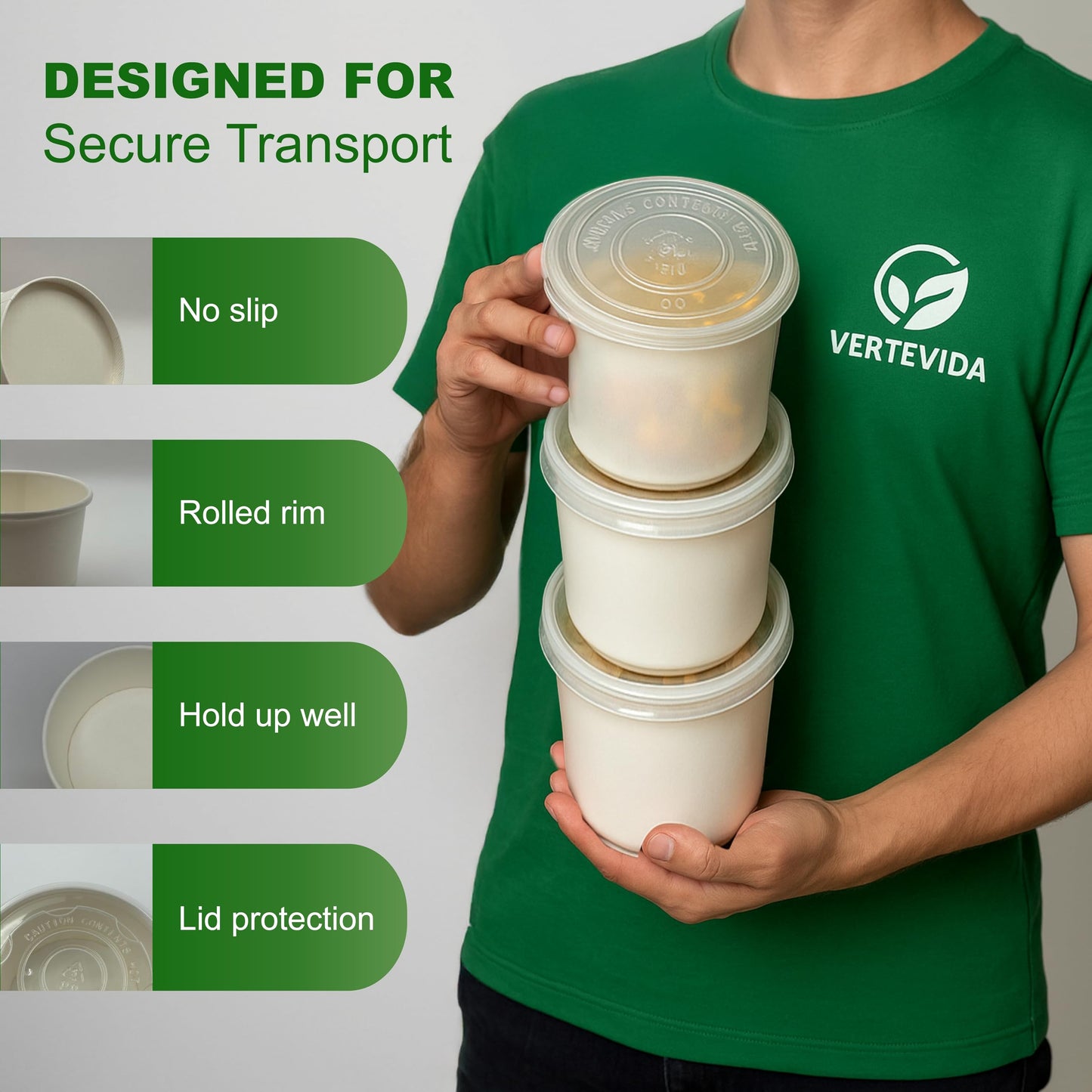 24 oz Paper Soup Containers with Lids [50 Pack] - Extra Large Disposable Soup Bowls | VerteVida