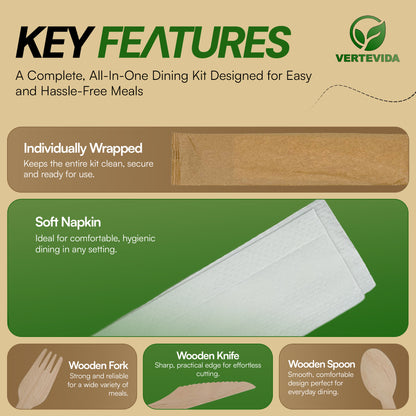 Disposable Cutlery Set Individually Wrapped [50 Pack] - Fork Knife Napkin Kit | VerteVida