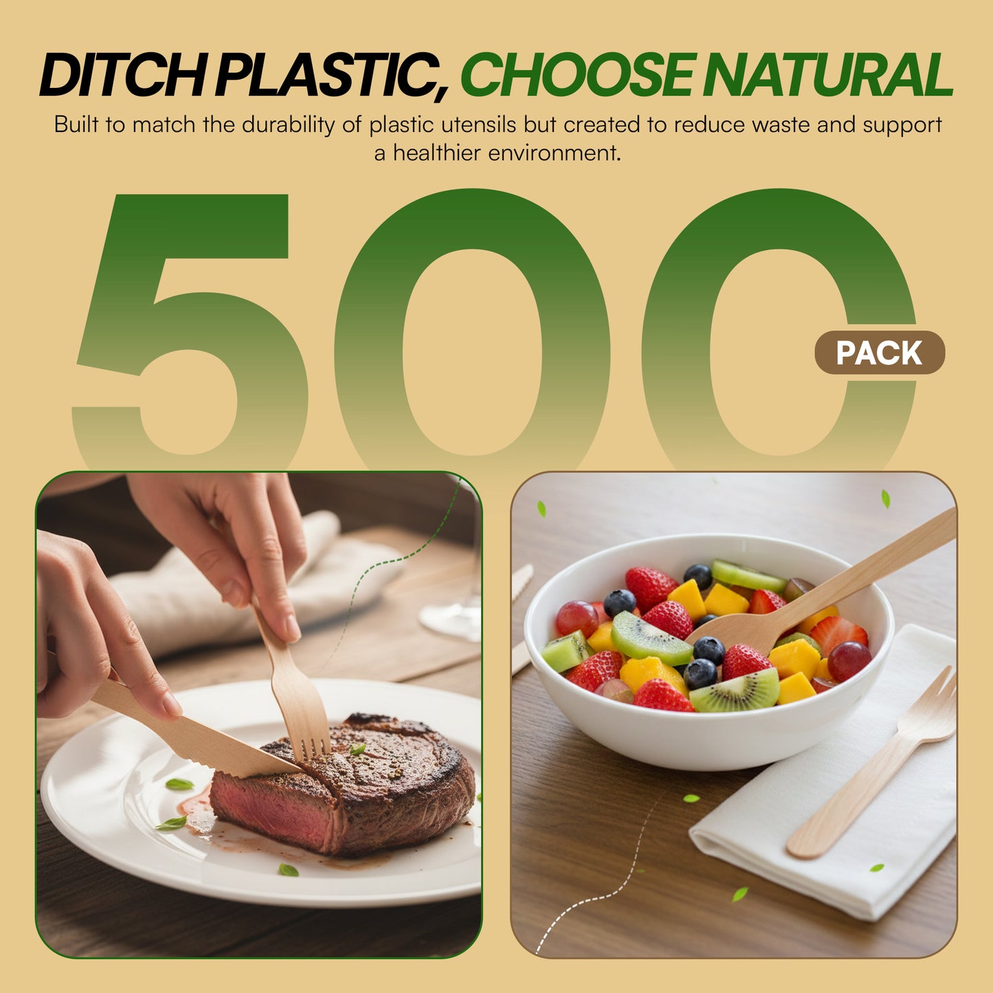 Disposable Cutlery Set Individually Wrapped [50 Pack] - Fork Knife Napkin Kit | VerteVida