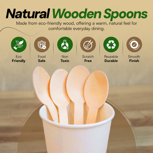 Disposable Wooden Spoons Individually Wrapped [100 Pack] - Birchwood Cutlery | VerteVida
