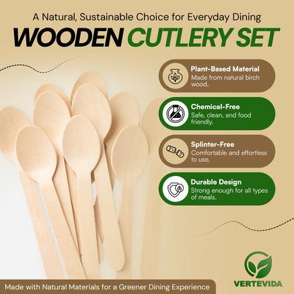 Disposable Wooden Spoons Individually Wrapped [100 Pack] - Birchwood Cutlery | VerteVida