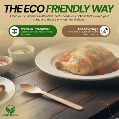 Disposable Wooden Spoons Individually Wrapped [100 Pack] - Birchwood Cutlery | VerteVida