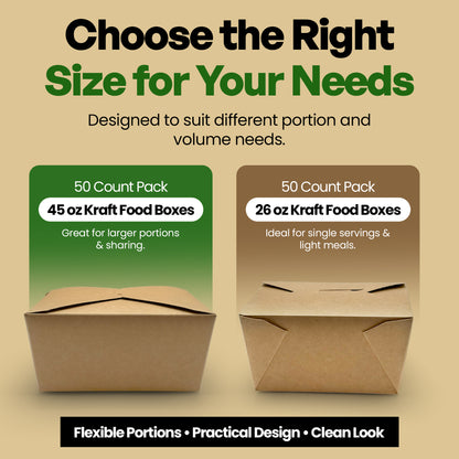 26 oz Kraft Paper Take Out Containers [50 Pack] - Disposable Food Boxes | VerteVida