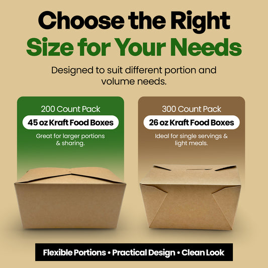 45 oz Kraft Paper Take Out Containers [50 Pack] - Large Disposable Food Boxes | VerteVida