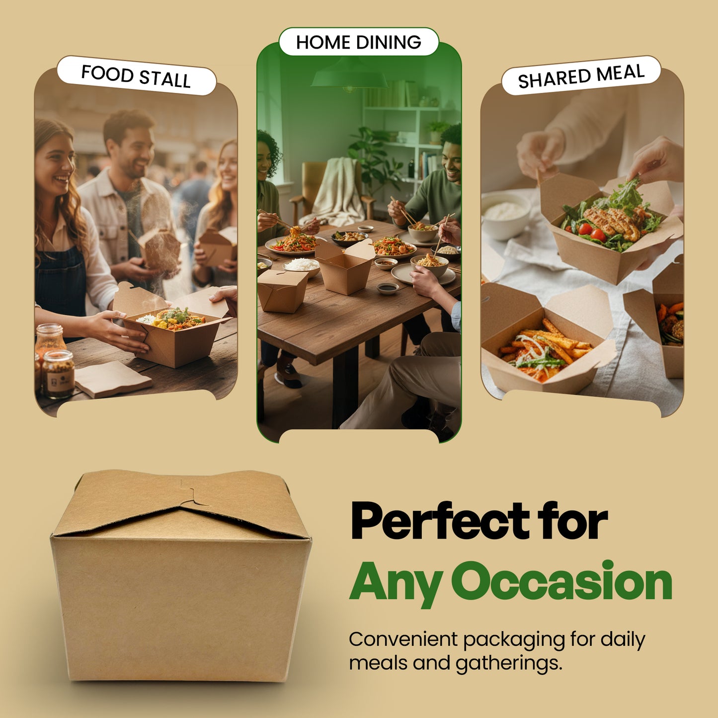 26 oz Kraft Paper Take Out Containers [50 Pack] - Disposable Food Boxes | VerteVida