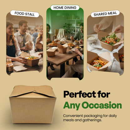 26 oz Kraft Paper Take Out Containers [50 Pack] - Disposable Food Boxes | VerteVida