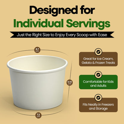 8 oz Disposable Ice Cream Cups [50 Pack] - Paper Dessert Bowls | VerteVida