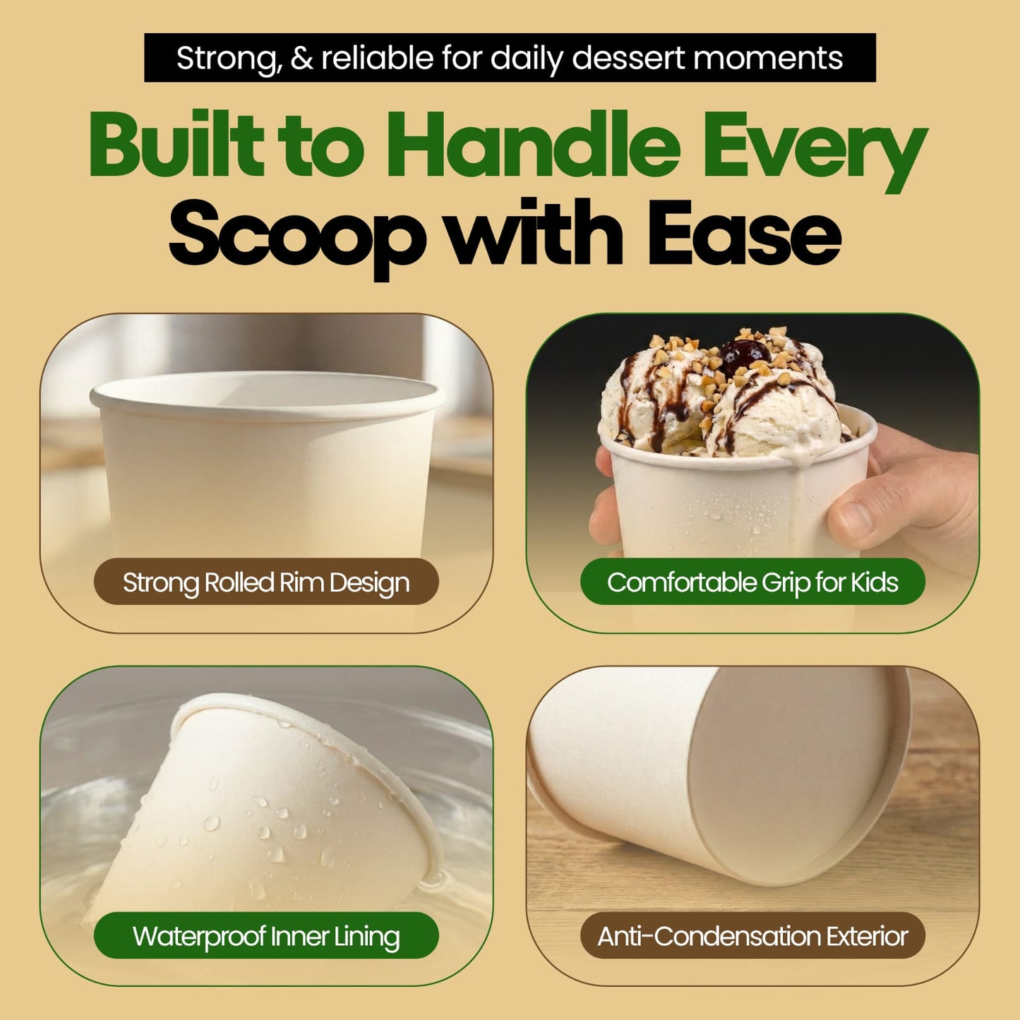 8 oz Disposable Ice Cream Cups [50 Pack] - Paper Dessert Bowls | VerteVida