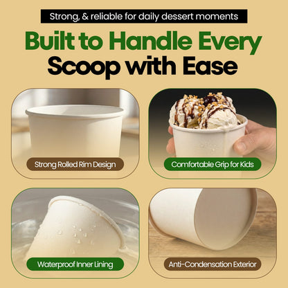 8 oz Disposable Ice Cream Cups [50 Pack] - Paper Dessert Bowls | VerteVida