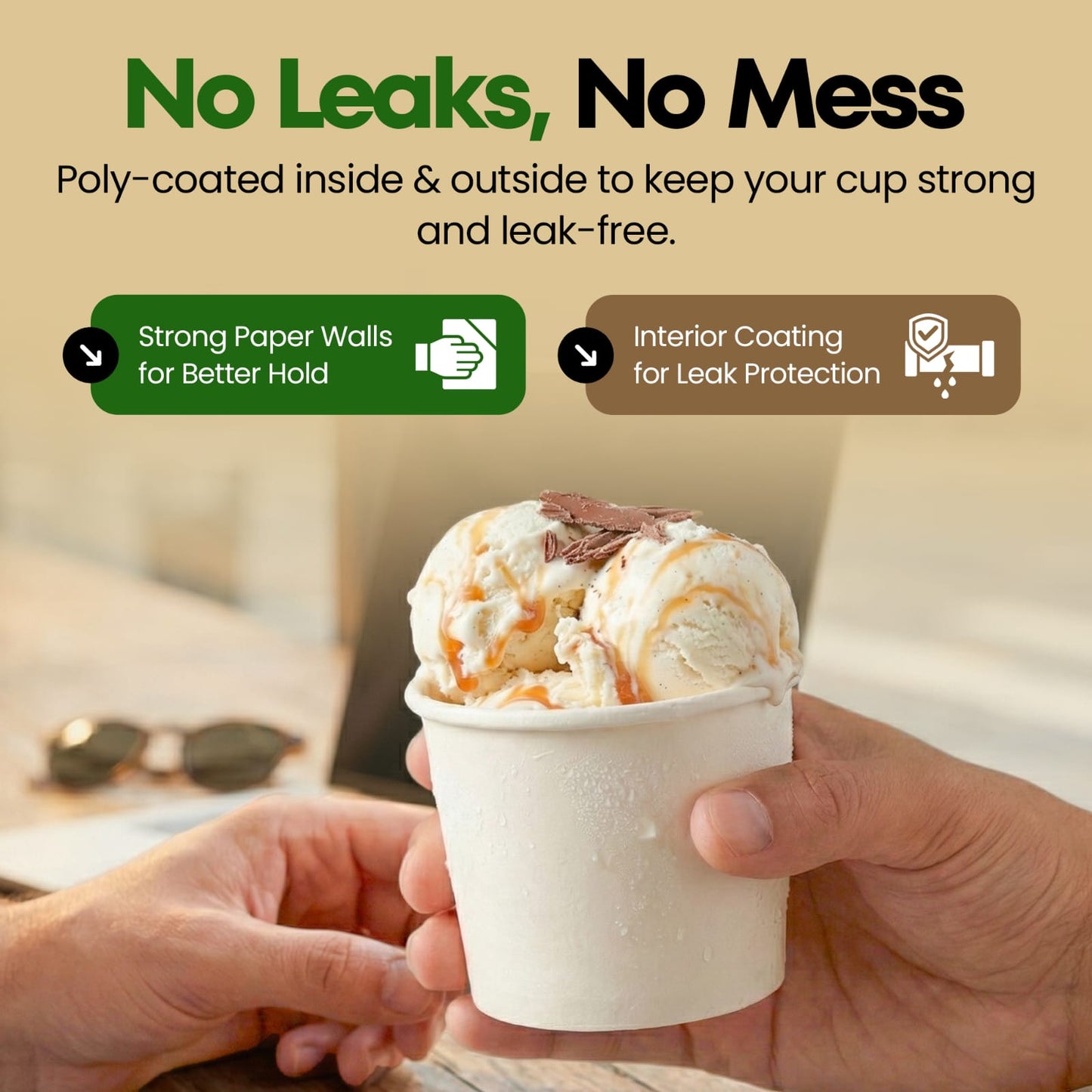 8 oz Disposable Ice Cream Cups [50 Pack] - Paper Dessert Bowls | VerteVida