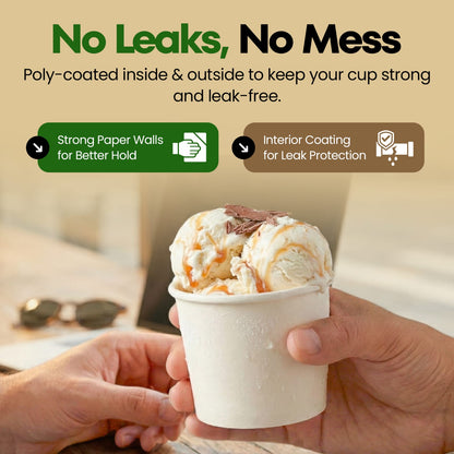 8 oz Disposable Ice Cream Cups [50 Pack] - Paper Dessert Bowls | VerteVida