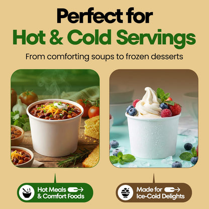 8 oz Disposable Ice Cream Cups [50 Pack] - Paper Dessert Bowls | VerteVida