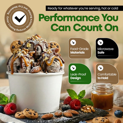 8 oz Disposable Ice Cream Cups [50 Pack] - Paper Dessert Bowls | VerteVida