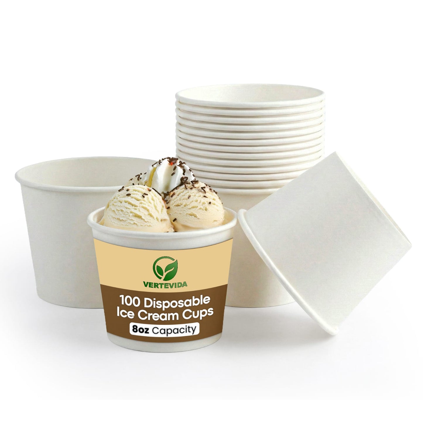8 oz Disposable Ice Cream Cups [50 Pack] - Paper Dessert Bowls | VerteVida