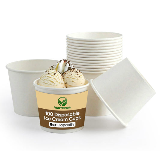 8 oz Disposable Ice Cream Cups [50 Pack] - Paper Dessert Bowls | VerteVida
