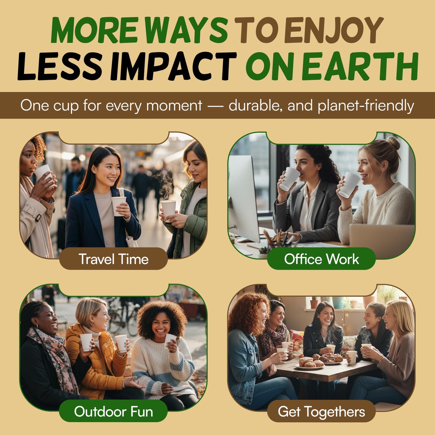 12 oz Double Wall Insulated Coffee Cups with Lids [100 Pack] - Disposable Hot Cups | VerteVida