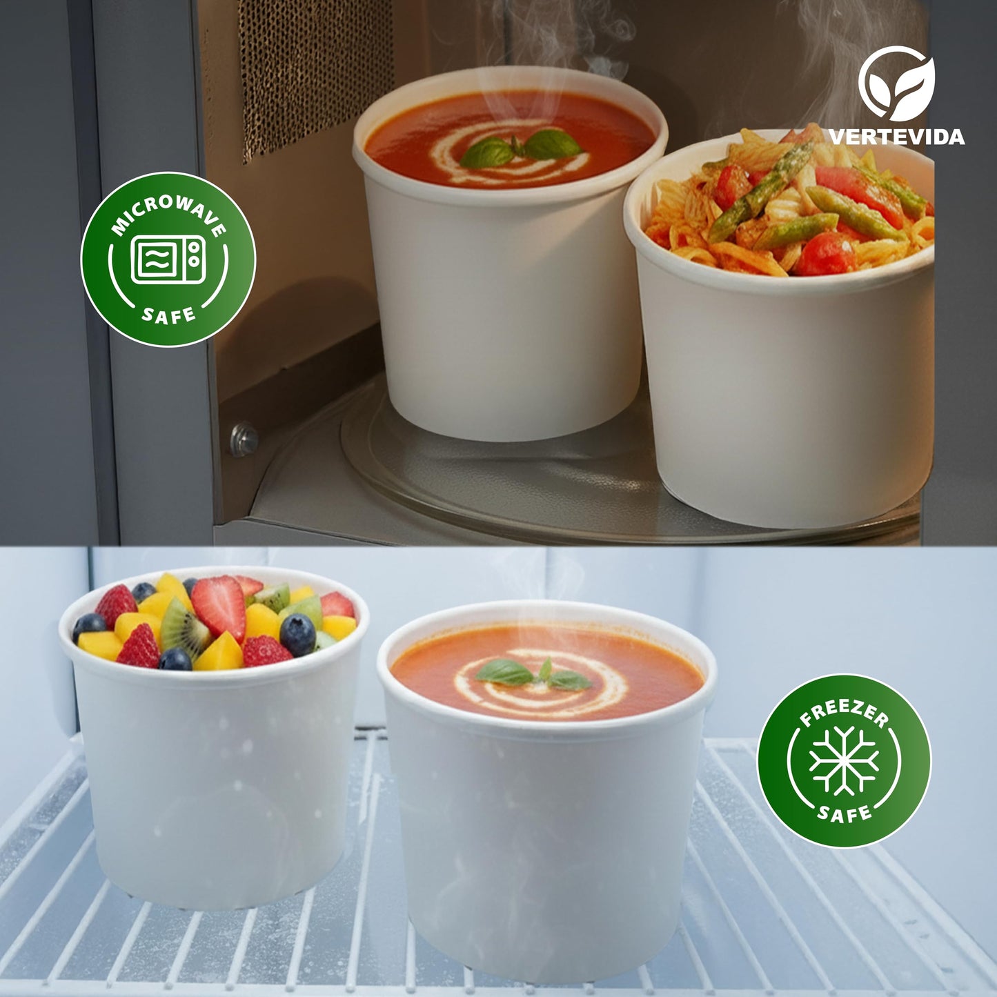 24 oz Paper Soup Containers with Lids [50 Pack] - Extra Large Disposable Soup Bowls | VerteVida
