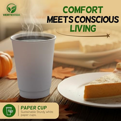 8 oz Double Wall Insulated Coffee Cups with Lids [100 Pack] - Disposable Hot Cups | VerteVida