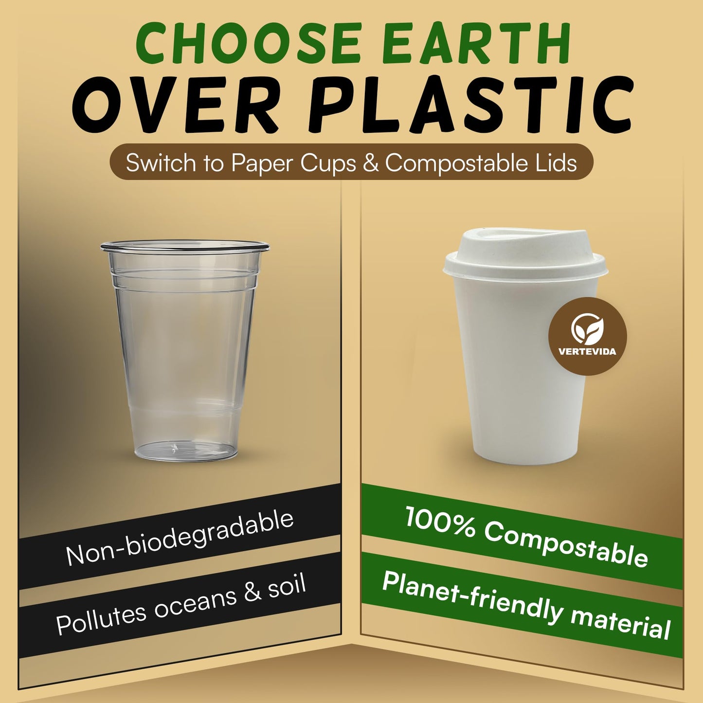 10 oz Disposable Coffee Cups with Lids [100 Pack] - Paper To Go Hot Cups | VerteVida