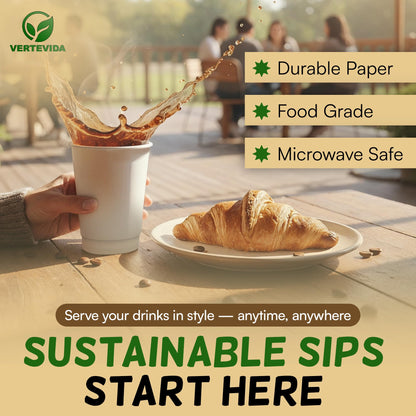 12 oz Double Wall Insulated Coffee Cups with Lids [100 Pack] - Disposable Hot Cups | VerteVida