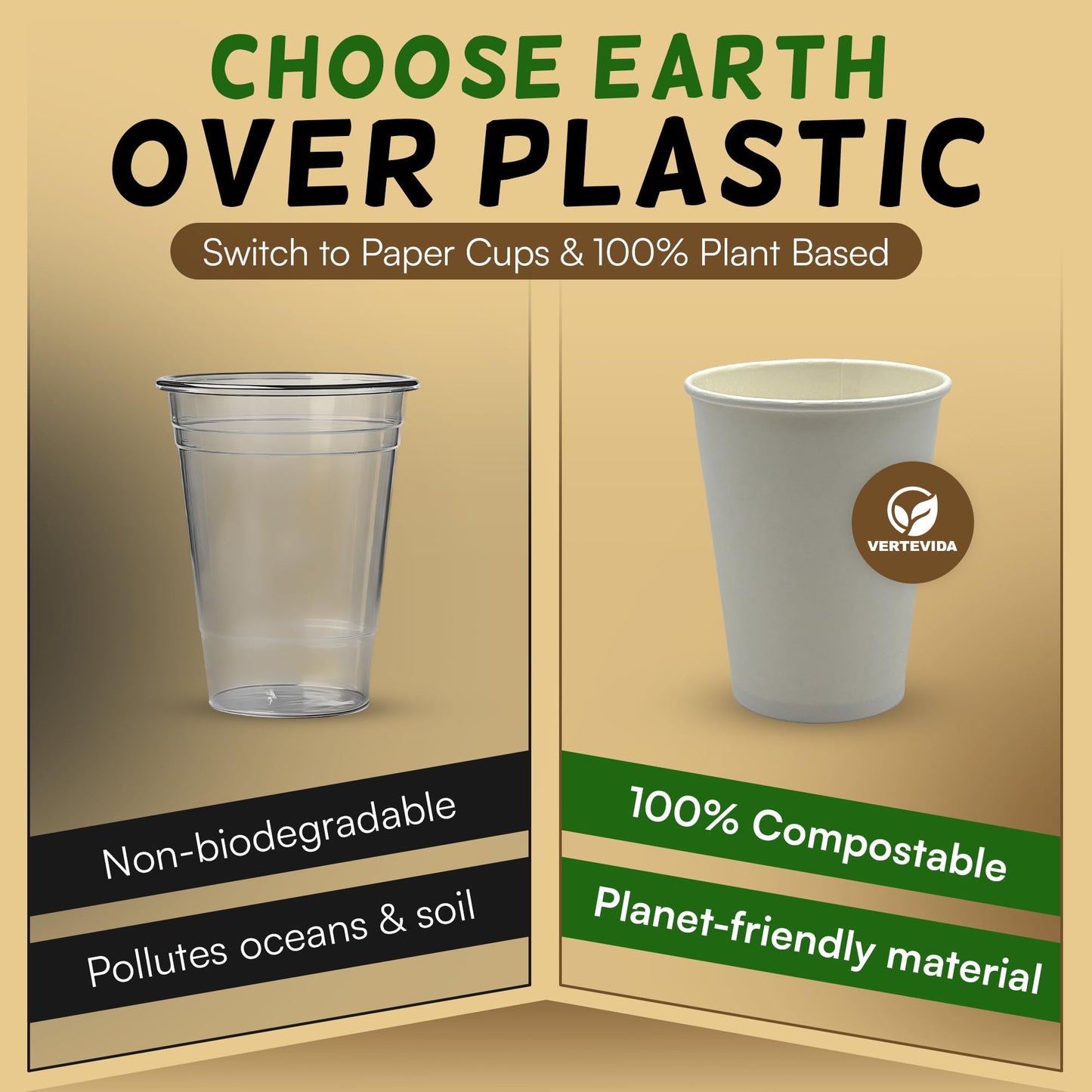 10 oz Disposable Paper Coffee Cups [100 Pack] - White Hot Cups To Go for Coffee Tea | VerteVida