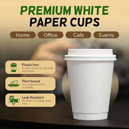 8 oz Double Wall Insulated Coffee Cups with Lids [100 Pack] - Disposable Hot Cups | VerteVida