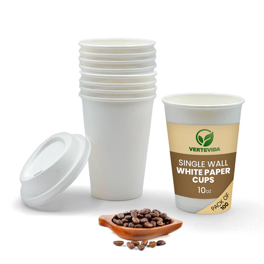 10 oz Disposable Coffee Cups with Lids [100 Pack] - Paper To Go Hot Cups | VerteVida