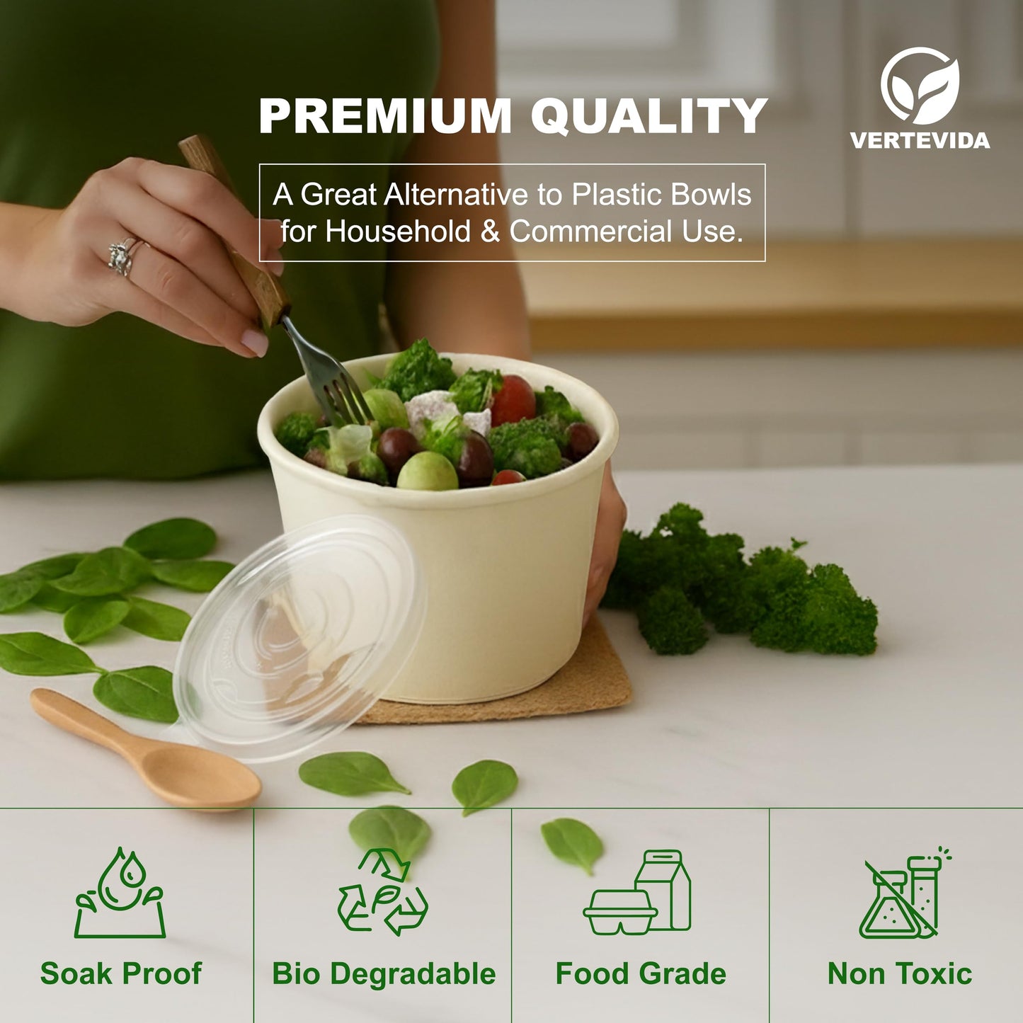 16 oz Paper Soup Containers with Lids [50 Pack] - Disposable Soup Bowls for Takeout | VerteVida